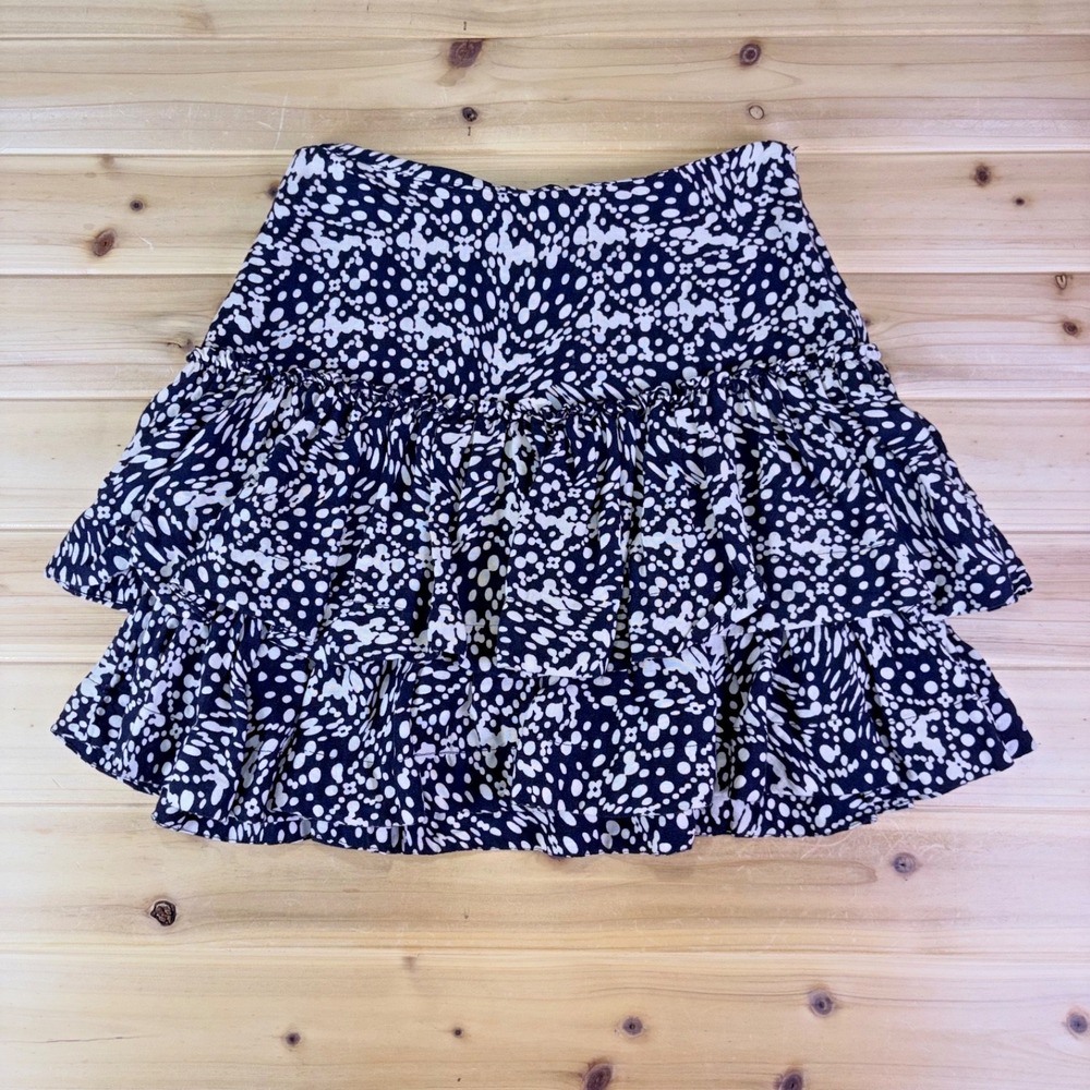 Anthropologie Maeve Skirt Womens 2 Black and White Abstract Print Tiered Mini